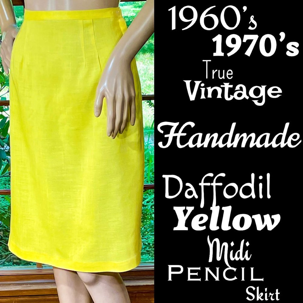 ▪️VTG▪️HANDMADE▪️1960's 1970's Daffodil Yellow Retro Midi Pencil Skirt